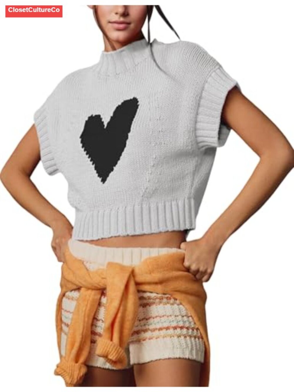 Womens Mock Neck Sweater Vest Cap Sleeve Cotton Knit Pullover Tank Top